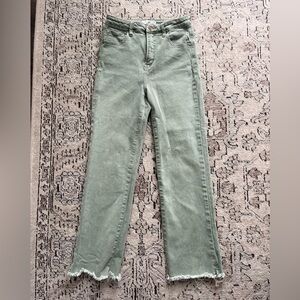 Risen High Rise Raw Hem Straight Leg Jeans - Sage Green Size 7/28
